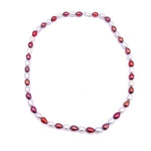 IPS 925 Sterling Silver Freshwater Cranberry & White Pearls Necklace